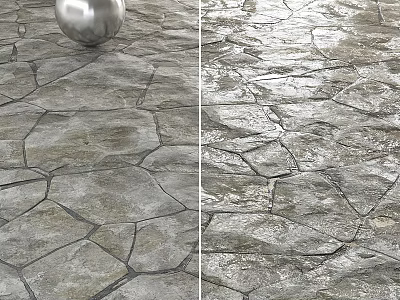 Gray Slate Like Floor Tiles With Irregular Cracked Texture And Glossy Finish 3d model