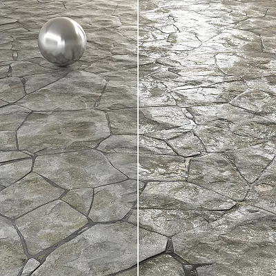 Gray Slate Like Floor Tiles With Irregular Cracked Texture And Glossy Finish 3d model