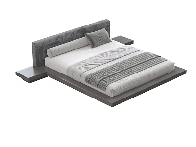 Modern Platform Bed With Gray Headboard Nightstand And Bed Linens 3d model