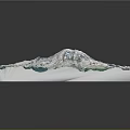 Detailed 3D Topographic Model With Snow Capped Mountain Green Vegetation And Winding River