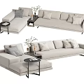 Modern Beige L Shaped Multi Person Sofa With Cushions And Side Table Plants 3d model