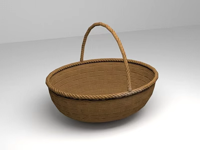 Handwoven Brown Basket With Rope Handle And Oval Design For Storage 3d model