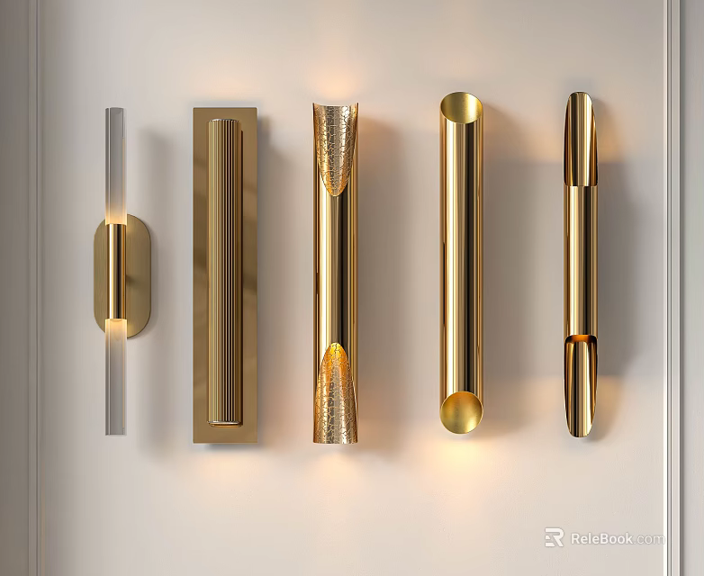 Modern Golden Wall Lamps With Various Shapes And Metal Design For Interior Decor 3d model 