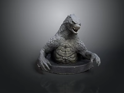 Detailed Godzilla Statue Sculpture With Open Mouth Claws Muscular Torso And Base Stand 3d model