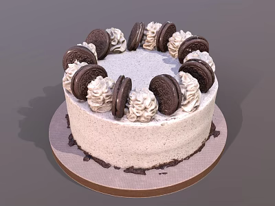 Delicious Light Colored Cake Decorated With Oreo Cookies And Swirl Cream Topping 3d model