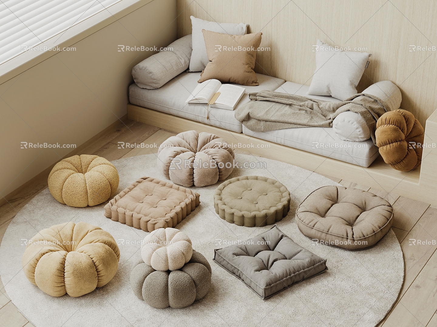 Cushion Bay Window Cushion Round Cushion Sofa Cushion 3d model