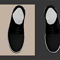 Black Leather Lace Up Shoes With White Soles On Brown Cardboard Box
