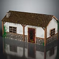 Small Cottage Exterior With Brown Mossy Roof White Walls Red Door And Reflection