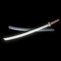 Traditional Japanese Samurai Sword With Curved Blade And Red Black Handle Silver Metal