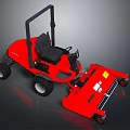 Red Riding Lawn Mower With Black Seat Steering Wheel And Cutting Deck