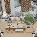 Cozy Lounge Area Interior With Bookshelves Teepee Green Plants And Wooden Furniture