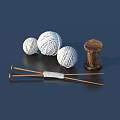Essential Knitting Supplies With Soft White Yarn Balls Wooden Spool And Long Needles