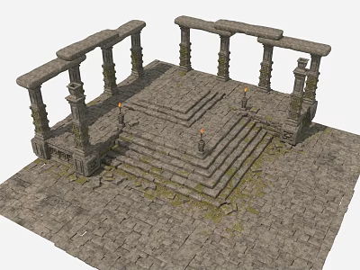 Ancient Garden Structure With Moss Covered Columns Stone Steps And Pavement 3d model