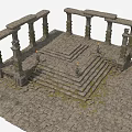 Ancient Garden Structure With Moss Covered Columns Stone Steps And Pavement