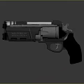 Futuristic Revolver Weapon Featuring Shiny Metallic Finish Black Grip And Modern Design