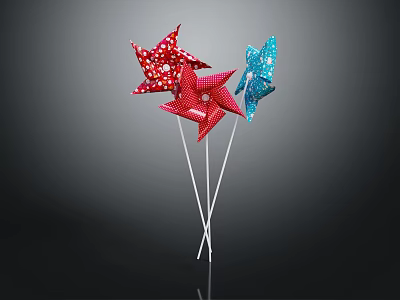 Red And Blue Sequined Windmill Decor Accent Furniture On Black Background 3d model