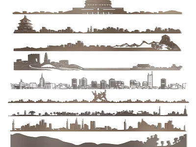 Creative City Skyline Silhouette Wall Decor With Urban Design Elements 3d model