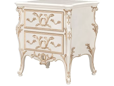 Elegant White Nightstand With Ornate Carvings Gold Accents And Drawers 3d model
