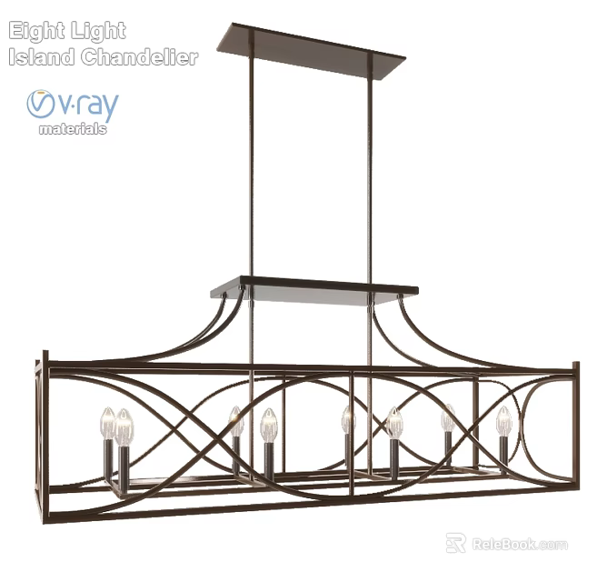 Elegant Modern Rectangular Chandelier With Curved Metal Frame And Candle Bulbs 3d model