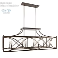 Elegant Modern Rectangular Chandelier With Curved Metal Frame And Candle Bulbs 3d model