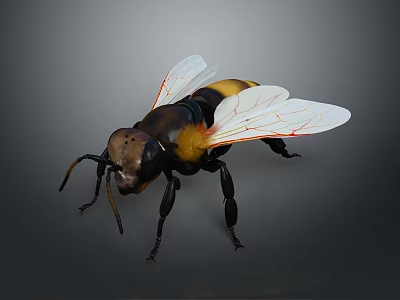 3D Rendered Bee Model With Detailed Wings And Yellow Black Striped Body 3d model