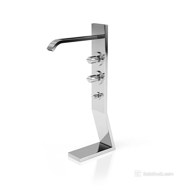 Modern Sleek Chrome Finish Faucet With Tall Spout And Multiple Control Handles 3d model 