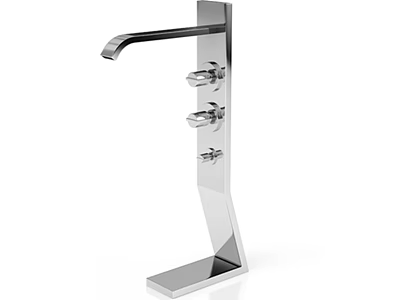 Modern Sleek Chrome Finish Faucet With Tall Spout And Multiple Control Handles 3d model