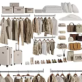 Stylish Clothes Collection With Hangers Matching Bags Shoes And Suitcases In Neutral Tones