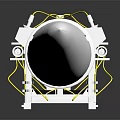 Military Missile With White Body Silver Ring Structure And Yellow Cables On Metal Mounting Stand