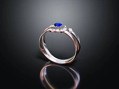 Elegant Silver Ring With Blue Sapphire And Twisted Band Design 3d model