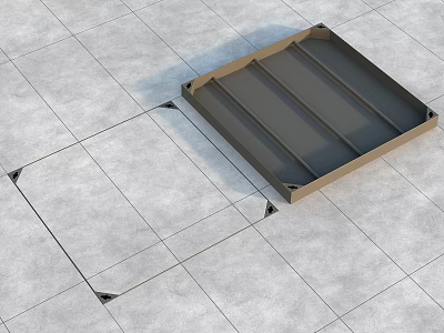 Sturdy Metal Pallet With Frame And Slats On Gray Square Tile Floor 3d model