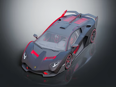 Black and Red Supercar with Sleek Body Red Accents Rear Spoiler and Sporty Wheels 3d model