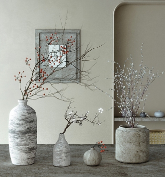 Quiet Vase Flower Art Ceramic Vase Dried Branches Flower Art Vase Quiet Vase Flower Vase 3d model