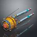 Yellow Spherical Mechanical Device With Silver Long Tubes Red Tips And Connecting Structures