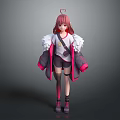 Anime Style 3D Female Character with Pink Hair Heart Shaped Accessory and White Fluffy Coat