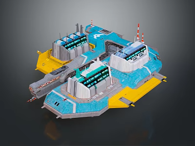 Cosmic Space Station 3D Rendering Featuring Modular Design Blue Yellow Sections And Tower Structures 3d model