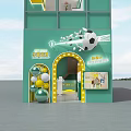 Green Building Exterior of Kids Painting Studio With Balloons and Football Decoration