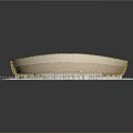 Golden Oval Stadium With White Roof Interior Seating Surrounding Greenery Pathways