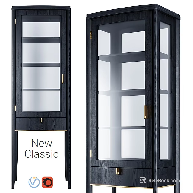 New Classic Black Display Cabinets With Glass Doors And Gold Handles 3d model 