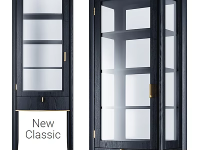 New Classic Black Display Cabinets With Glass Doors And Gold Handles 3d model