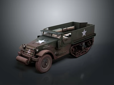 Military Green Tracked Vehicle With Open Cargo Bed And Star Emblem 3d model