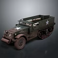 Military Green Tracked Vehicle With Open Cargo Bed And Star Emblem