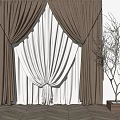 Brown Curtains With White Sheer Curtain And Bare Branch Decor With Natural Light