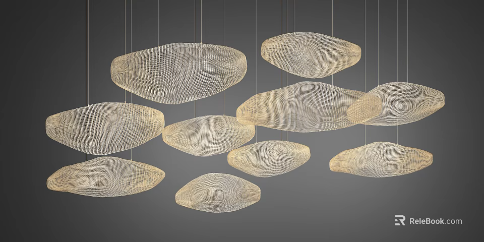 Multiple Oval Shaped Mesh Chandeliers With Modern Artistic Decorative Hanging Design 3d model