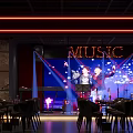 Stylish Modern Bar Interior With Neon Lights Counter High Stools And Decorative Wall Design