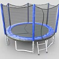 Round Trampoline Outdoor Furniture With Blue Frame Safety Net And Ladder