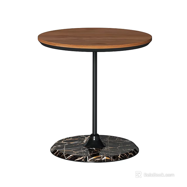 Round Wooden Dining Table With Black Metal Leg And Marble Base 3d model 
