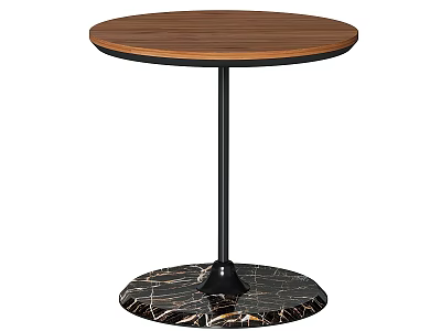Round Wooden Dining Table With Black Metal Leg And Marble Base 3d model