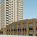 Modern High Rise Residential Building Exterior With Ground Floor Commercial Shops
