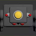 Retro Toy Robot With Yellow Top Red Eyes Black Screen And Red Feet
